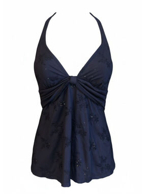 Women's Lauren Ralph Lauren Navy Eyelet Floral Halter Tankini Top Size 8